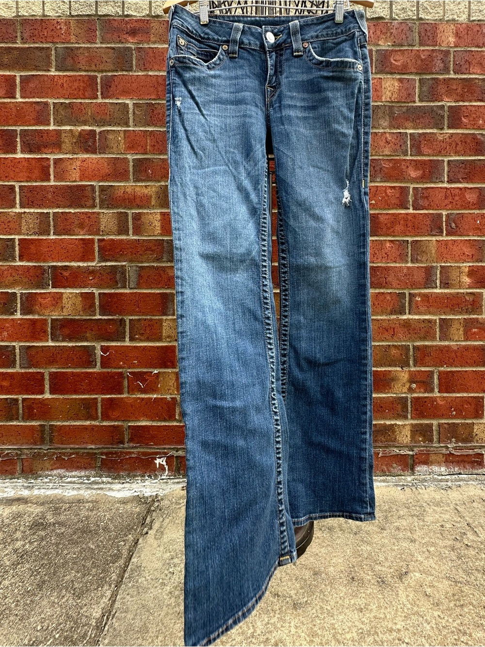 True Religion Jeans Distressed Denim Buddha High-Rise Boot Cut Y2K Festival Edgy